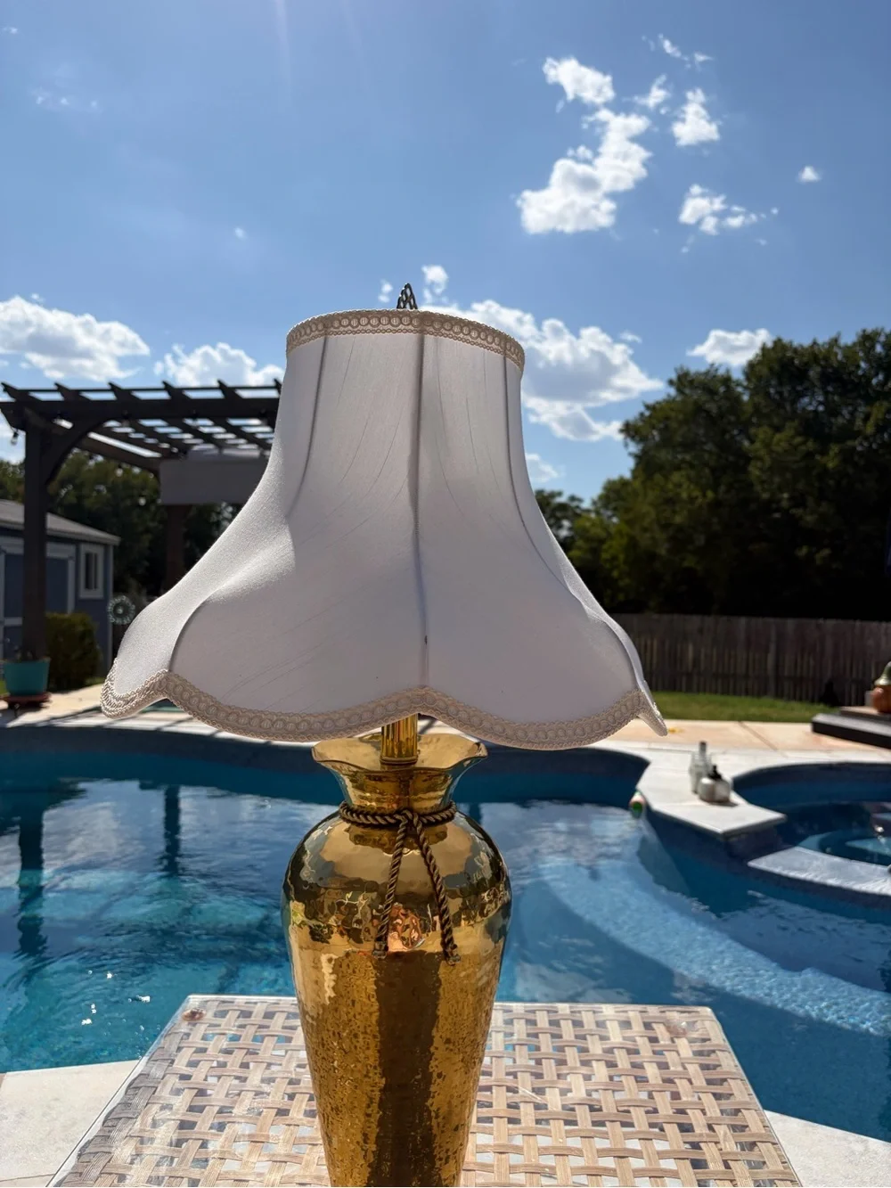 Gold Hammered Glass Table Lamp with White Scalloped Shade